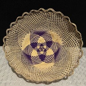 Handwoven Natural Basket with Purple Star Pattern